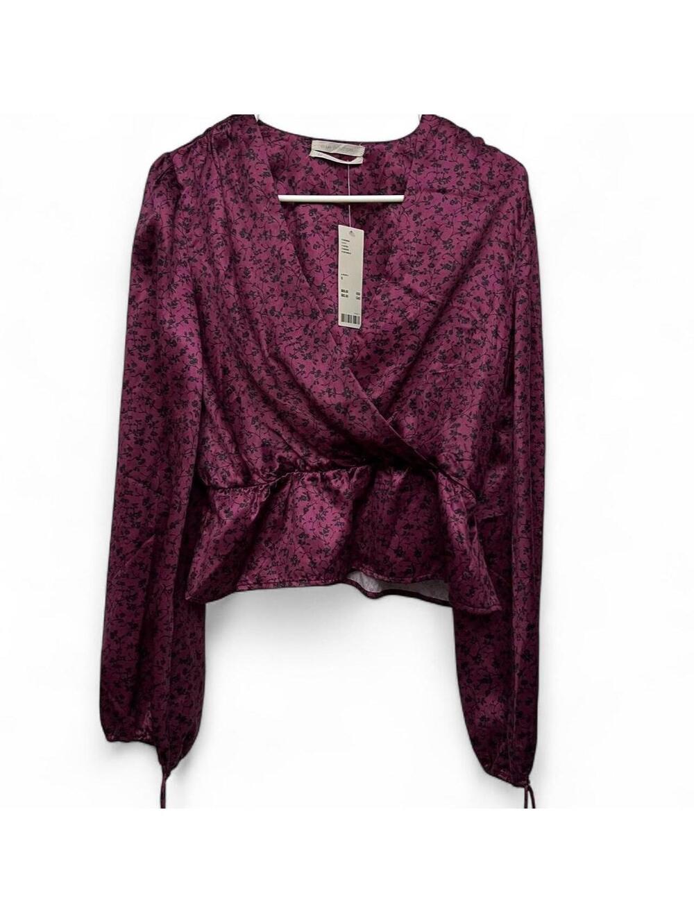 Urban Outfitters maroon/purple floral wrap blouse with tie detail